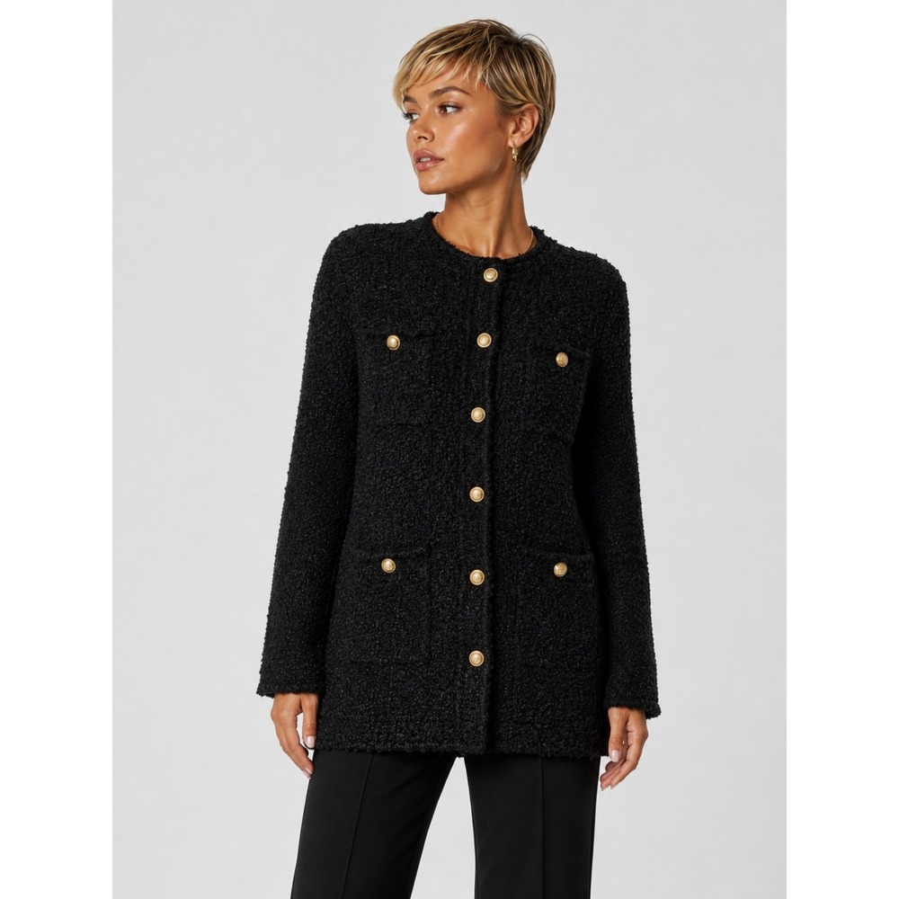 Current Air Anthropologie Black Boucle Tweed Metallic Knit Cardigan Jacket M